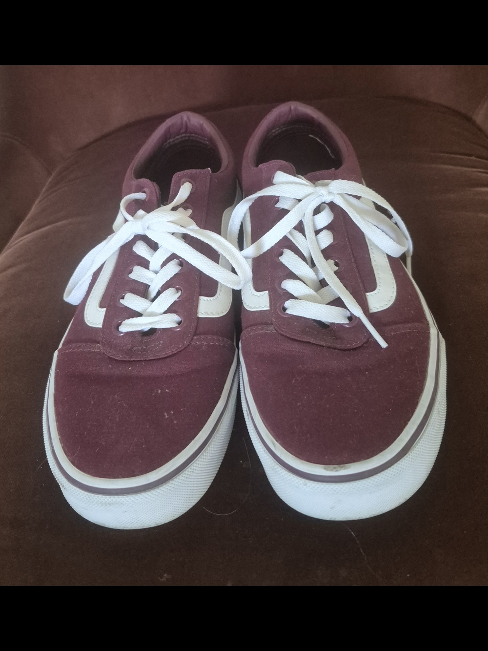 Vans Maroon and White Low-Top Sneakers